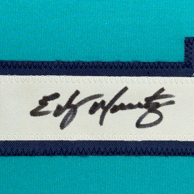 Framed Autographed/Signed Edgar Martinez 35x39 Seattle Teal Baseball Jersey JSA COA