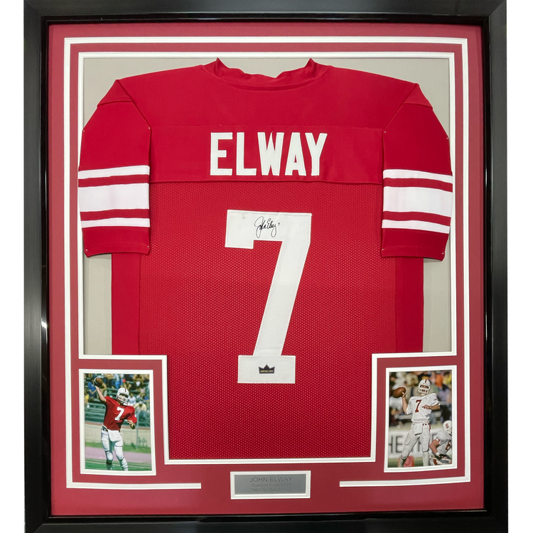 Framed Facsimile Autographed John Elway 35x39 Stanford Red Reprint Laser Auto College Football Jersey