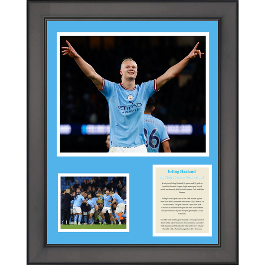 Framed Erling Haaland Premier League Single Season Goal Record Manchester City Soccer Futbol 11"x14" Three Photo Collage