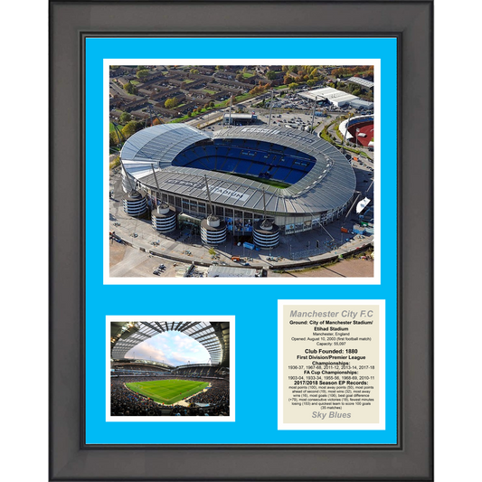 Framed Etihad Stadium Manchester City Soccer Futbol 11"x14" Three Photo Collage