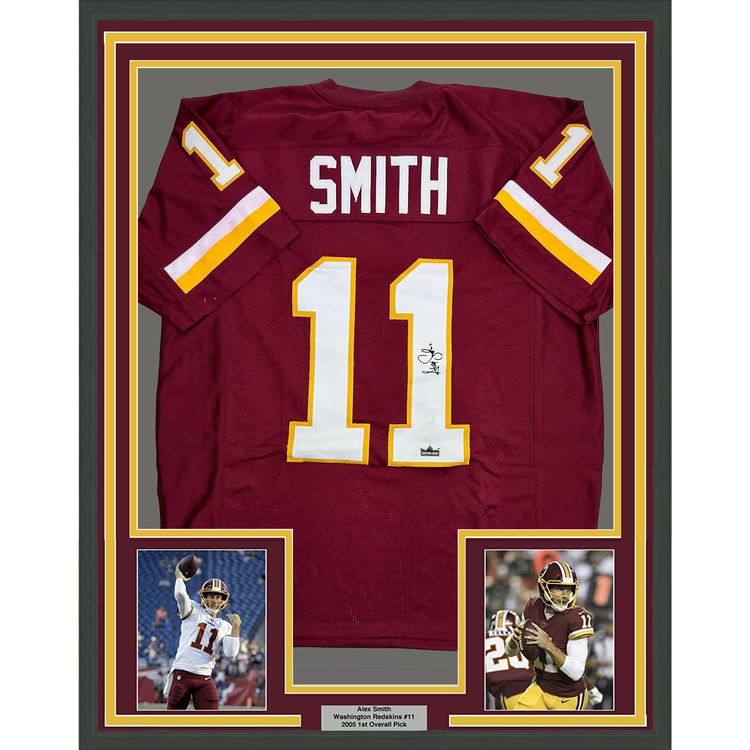 Framed Facsimile Autographed Alex Smith 35x39 Washington Red Reprint Laser Auto Football Jersey