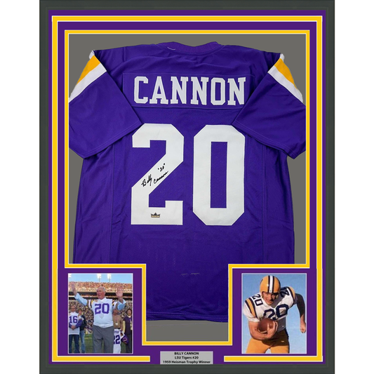Framed Facsimile Autographed Billy Cannon 35x39 LSU Purple Reprint Laser Auto College Football Jersey
