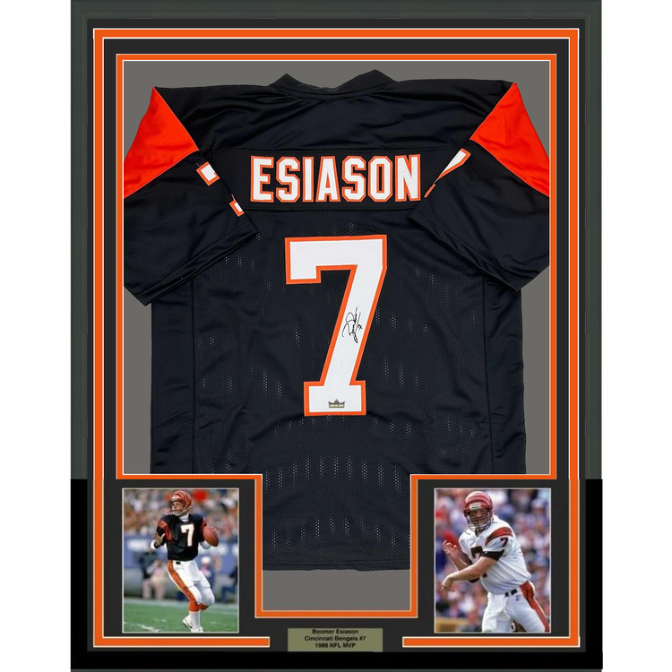 Framed Facsimile Autographed Boomer Esiason 35x39 Cincinnati Black Reprint Laser Auto Football Jersey