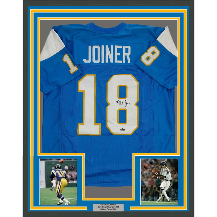 Framed Facsimile Autographed Charlie Joiner 35x39 San Diego Powder Blue Reprint Laser Auto Football Jersey