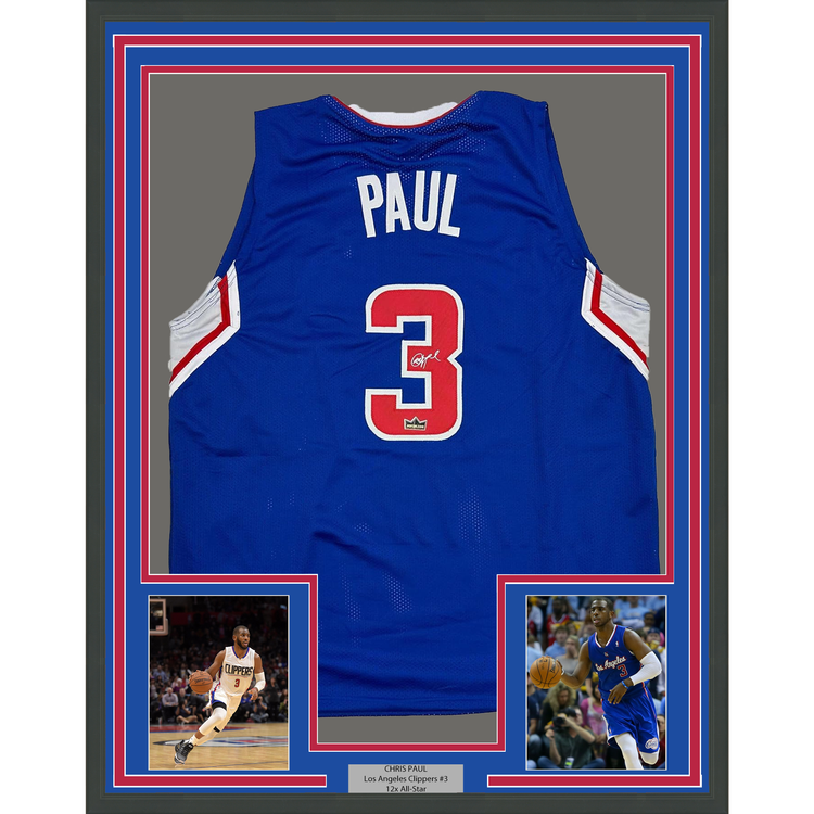 Framed Facsimile Autographed Chris Paul 35x39 Los Angeles LA Blue Reprint Laser Auto Basketball Jersey