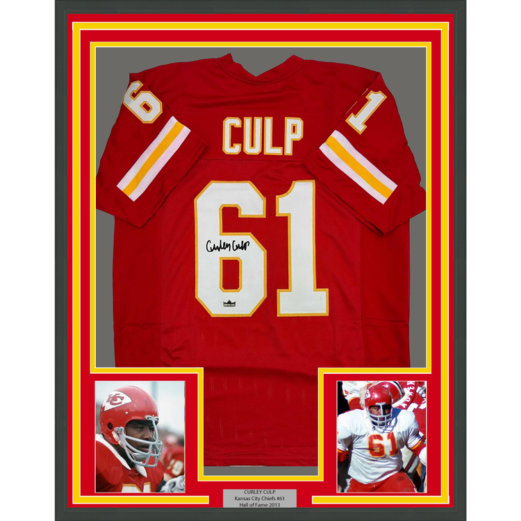 Framed Facsimile Autographed Curley Culp 35x39 Kansas City Red Reprint Laser Auto Football Jersey