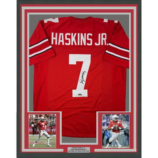 Framed Facsimile Autographed Dwayne Haskins Jr. 35x39 Ohio State Red Reprint Laser Auto College Football Jersey