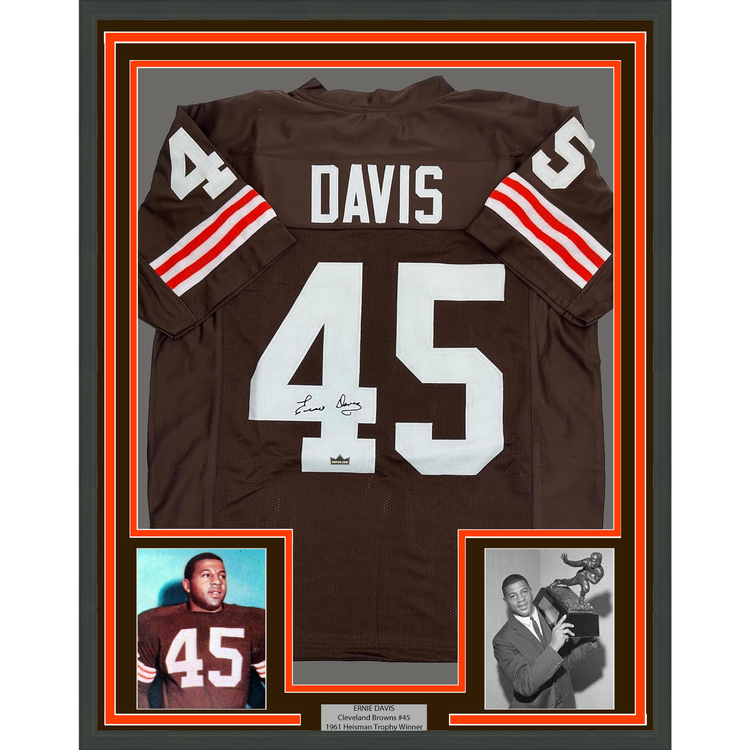Framed Facsimile Autographed Ernie Davis 35x39 Cleveland Brown Reprint Laser Auto Football Jersey