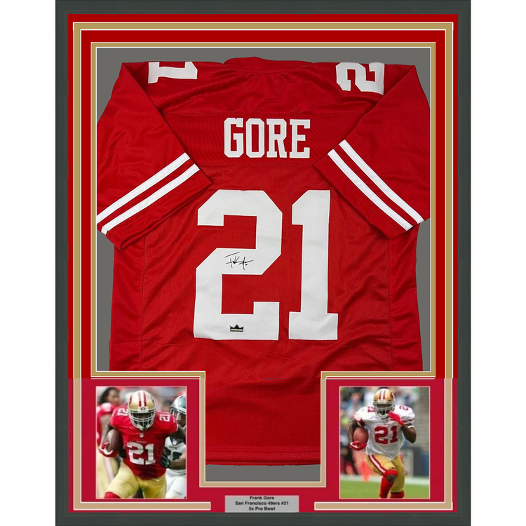 Framed Facsimile Autographed Frank Gore 35x39 San Francisco Red Reprint Laser Auto Football Jersey