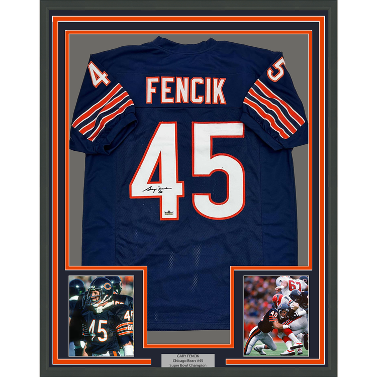Framed Facsimile Autographed Gary Fencik 35x39 Chicago Blue Reprint Laser Auto Football Jersey