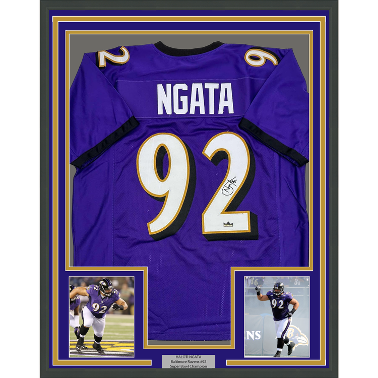 Framed Facsimile Autographed Haloti Ngata 35x39 Baltimore Purple Reprint Laser Auto Football Jersey