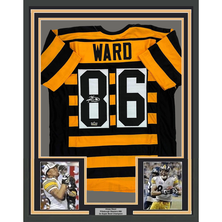 Framed Facsimile Autographed Hines Ward 35x39 Pittsburgh Bumble Bee Reprint Laser Auto Football Jersey