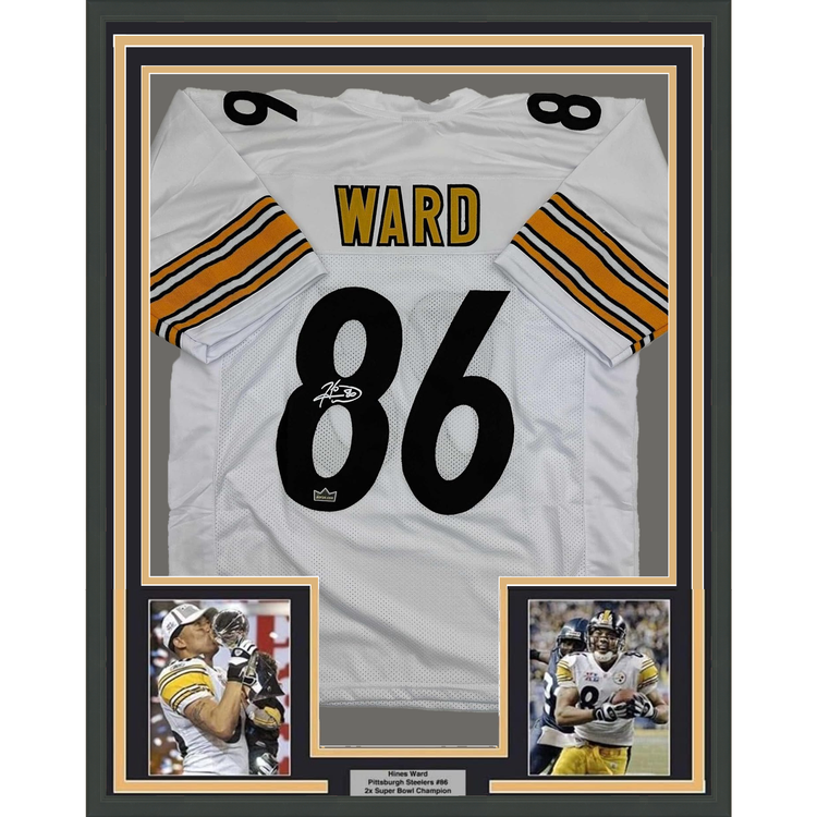 Framed Facsimile Autographed Hines Ward 35x39 Pittsburgh White Reprint Laser Auto Football Jersey