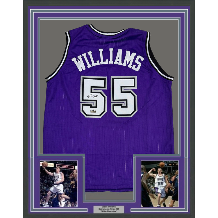 Framed Facsimile Autographed Jason Williams 35x39 Sacramento Purple Reprint Laser Auto Basketball Jersey