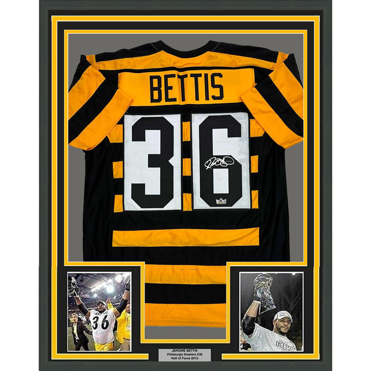 Framed Facsimile Autographed Jerome Bettis 35x39 Pittsburgh Bumble Bee Reprint Laser Auto Football Jersey