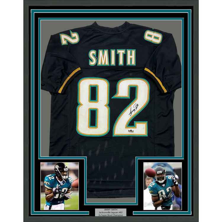 Framed Facsimile Autographed Jimmy Smith 35x39 Jacksonville Black Reprint Laser Auto Football Jersey