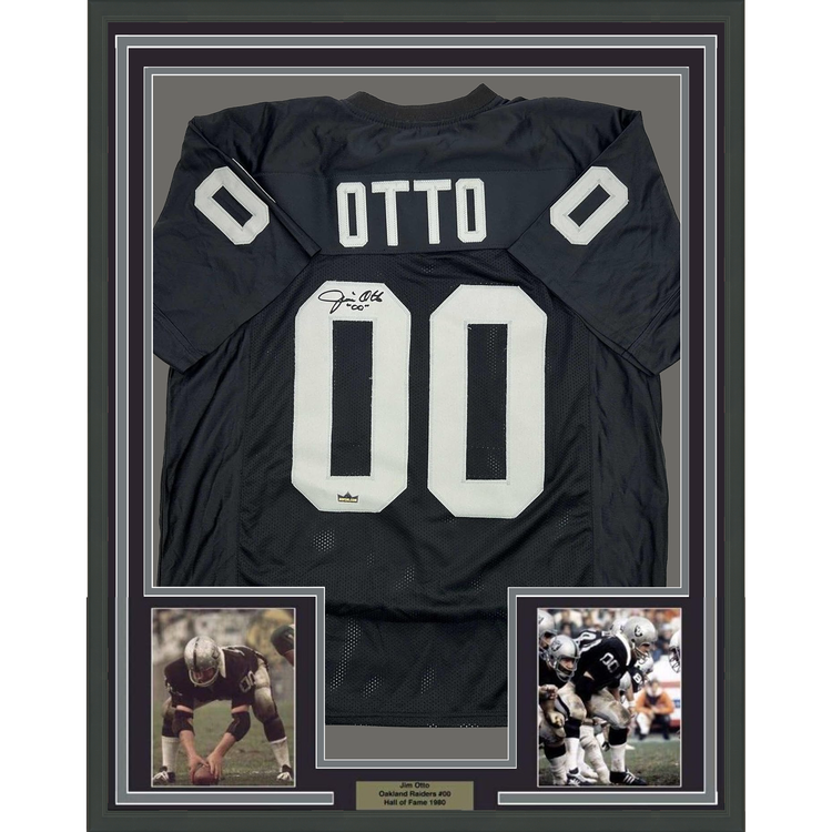 Framed Facsimile Autographed Jim Otto 35x39 Oakland Las Vegas Black Reprint Laser Auto Football Jersey