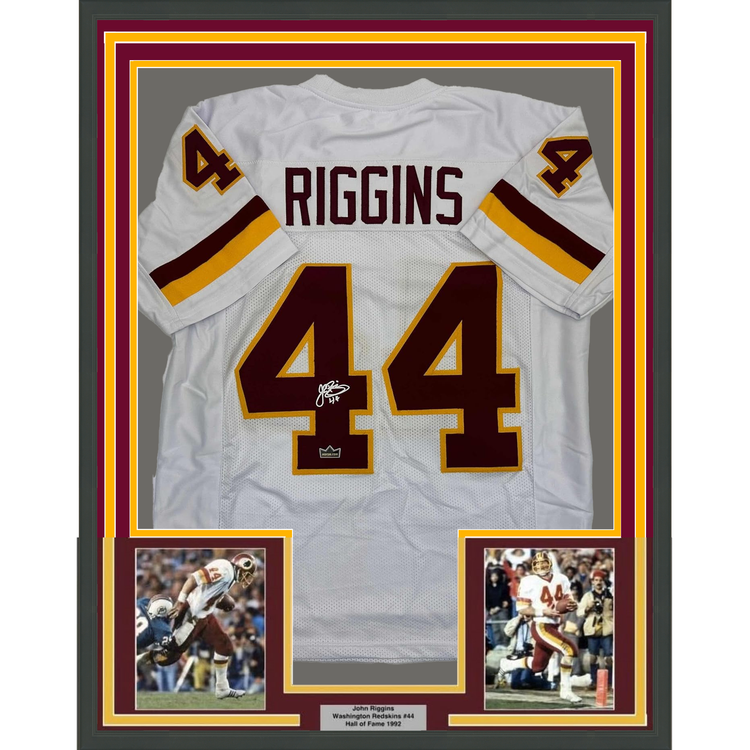 Framed Facsimile Autographed John Riggins 35x39 Washington White Reprint Laser Auto Football Jersey