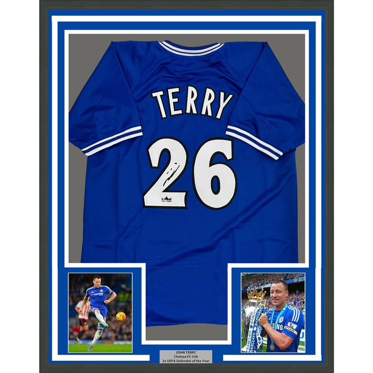 Framed Facsimile Autographed John Terry 35x39 Chelsea FC Blue Reprint Laser Auto Soccer Jersey