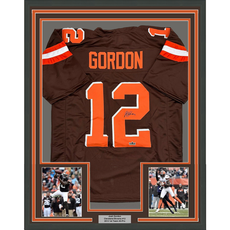 Framed Facsimile Autographed Josh Gordon 35x39 Cleveland Brown Reprint Laser Auto Football Jersey