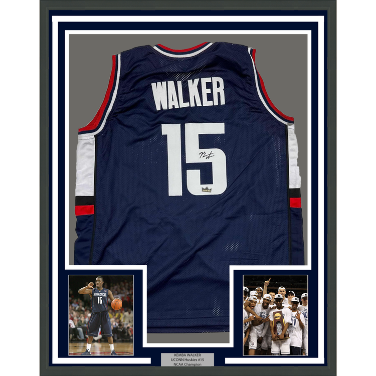 Framed Facsimile Autographed Kemba Walker 35x39 UConn Blue Reprint Laser Auto College Basketball Jersey