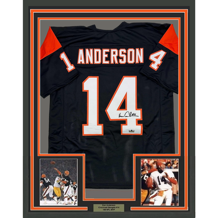 Framed Facsimile Autographed Ken Anderson 35x39 Cincinnati Black Reprint Laser Auto Football Jersey