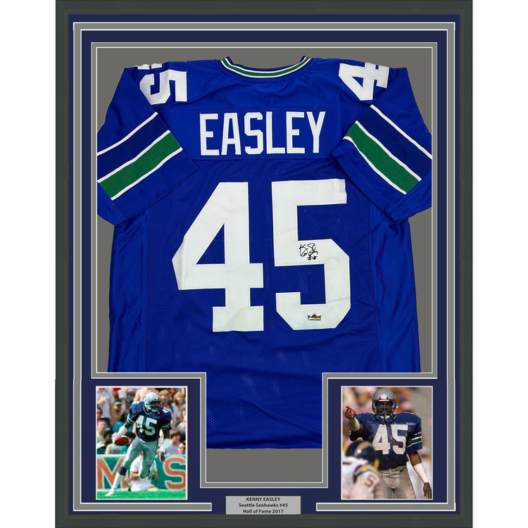 Framed Facsimile Autographed Kenny Easley 35x39 Seattle Blue Reprint Laser Auto Football Jersey
