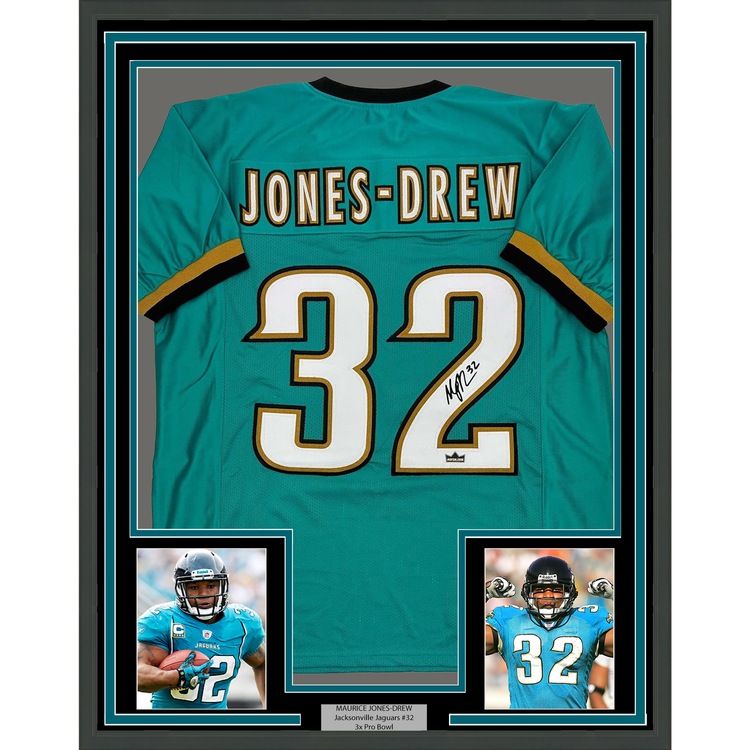 Framed Facsimile Autographed Maurice Jones-Drew 35x39 Jacksonville Teal Reprint Laser Auto Football Jersey
