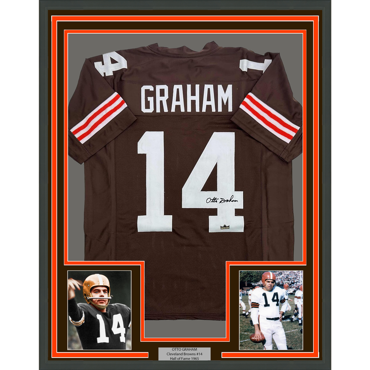 Framed Facsimile Autographed Otto Graham 35x39 Cleveland Brown Reprint Laser Auto Football Jersey