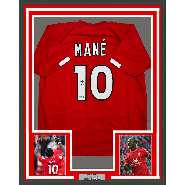 Framed Facsimile Autographed Sadio Mane 35x39 Liverpool FC Red Reprint Laser Auto Soccer Jersey