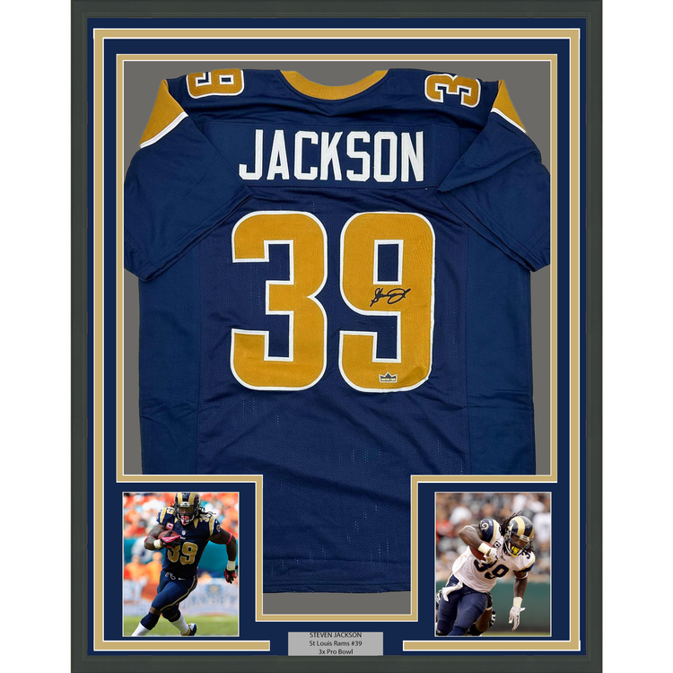 Framed Facsimile Autographed Steven Jackson 35x39 St. Louis Navy Blue Reprint Laser Auto Football Jersey