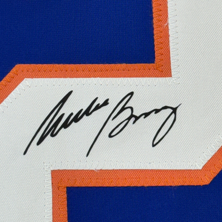 Framed Facsimile Autographed Mike Bossy 35x39 New York Blue Reprint Laser Auto Hockey Jersey