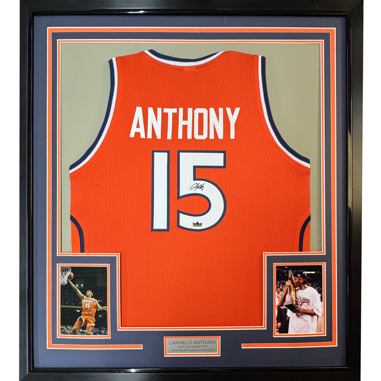 Framed Facsimile Autographed Carmelo Anthony 35x39 Syracuse Orange Reprint Laser Auto College Basketball Jersey