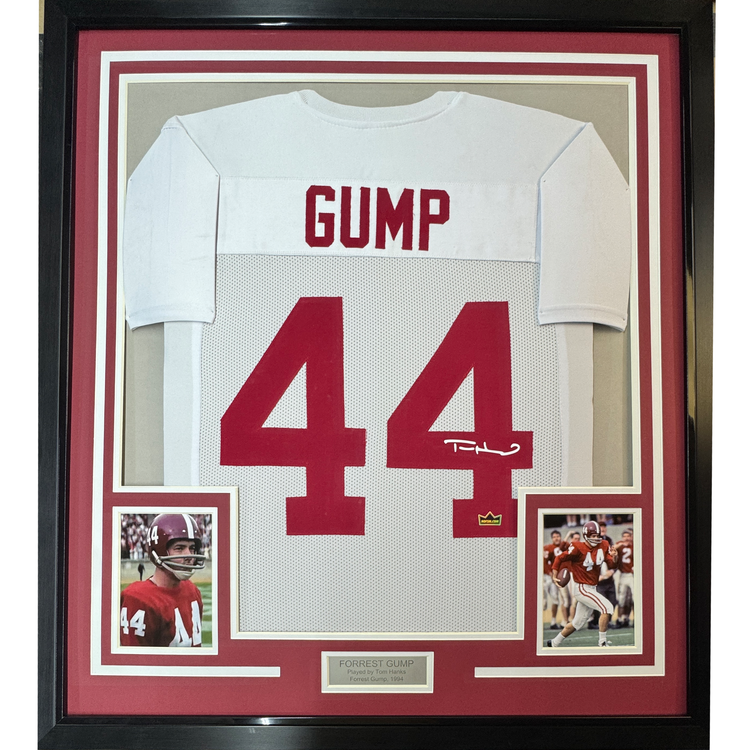 Framed Facsimile Autographed Tom Hanks Forrest Gump 35x39 Movie Alabama White Reprint Laser Auto College Football Jersey