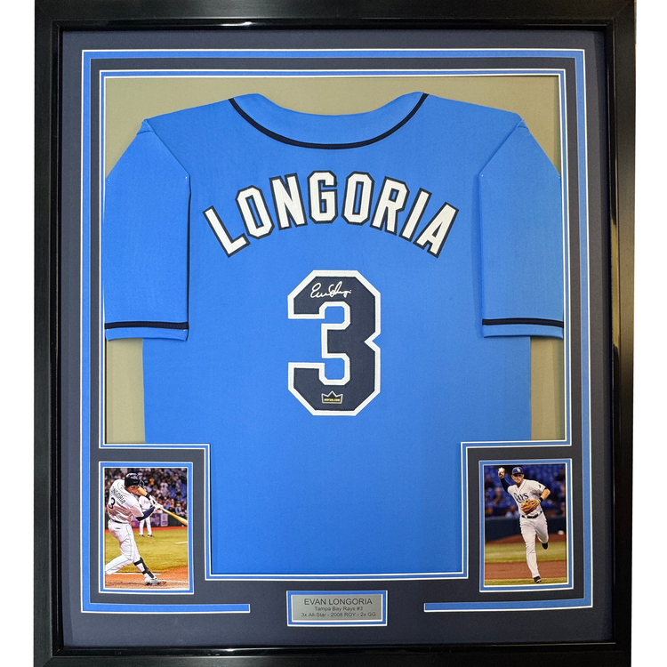 Framed Facsimile Autographed Evan Longoria 35x39 Tampa Bay Light Blue Reprint Laser Auto Baseball Jersey