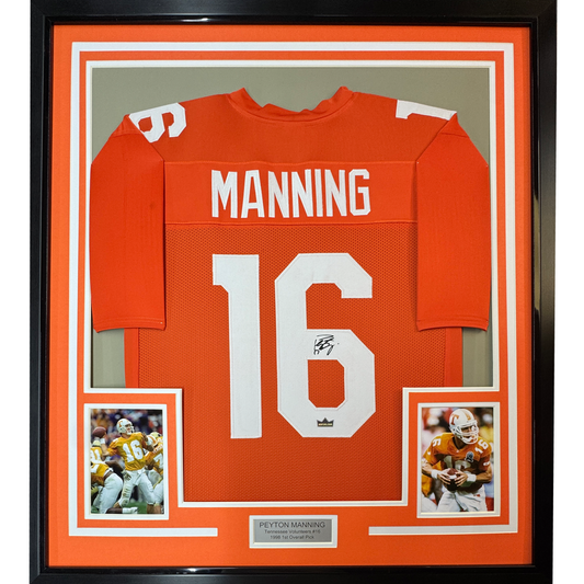 Framed Facsimile Autographed Peyton Manning 35x39 Tennessee Orange Reprint Laser Auto College Football Jersey Size Men's XL