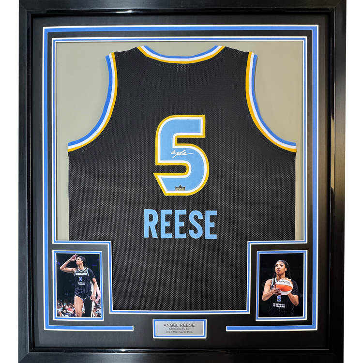 Framed Facsimile Autographed Angel Reese 35x39 Chicago Black Reprint Laser Auto College Basketball Jersey