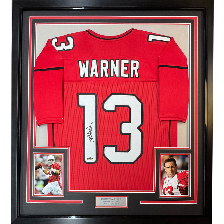 Framed Facsimile Autographed Kurt Warner 35x39 Arizona Red Reprint Laser Auto Football Jersey
