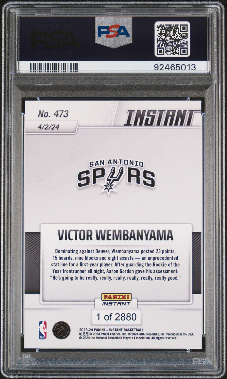 Graded 2023 Panini Instant Victor Wembanyama #473 Rookie RC Basketball Card PSA 9 Mint