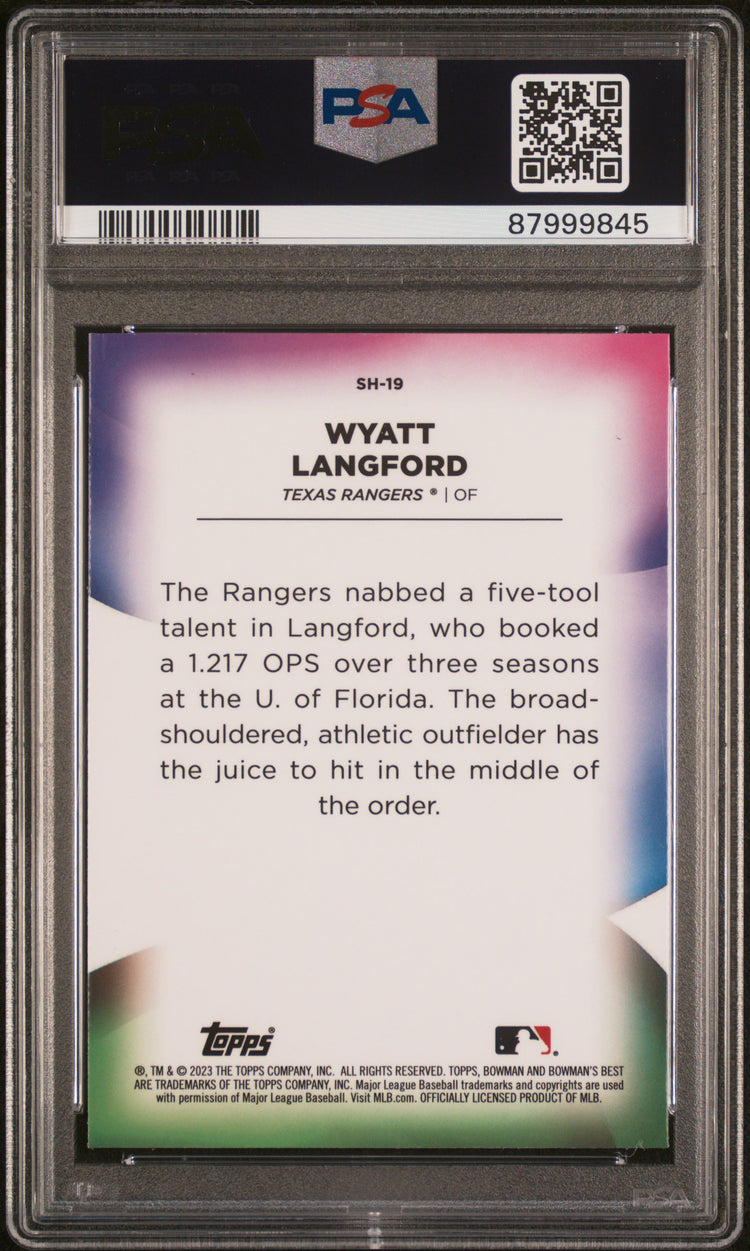 Graded 2023 Topps Bowmans Best Wyatt Langford #SH19 Shellacked Rookie RC Baseball Card PSA 10 Gem Mint