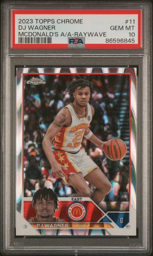 Graded 2023 Topps Chrome DJ Wagner #11 McDonalds AA Raywave Rookie RC Basketball Card PSA 10 Gem Mint