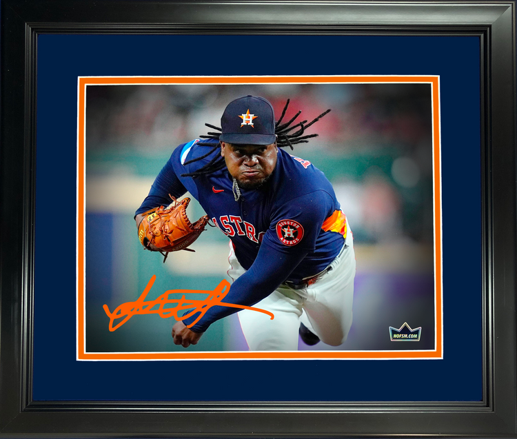 Framed Framber Valdez 2023 No-Hitter Houston Astros Facsimile Laser Engraved Signature Auto 11"x14" Baseball Photo HOFSM Holo