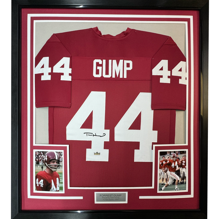 Framed Facsimile Autographed Tom Hanks Forrest Gump 35x39 Movie Alabama Red Reprint Laser Auto College Football Jersey
