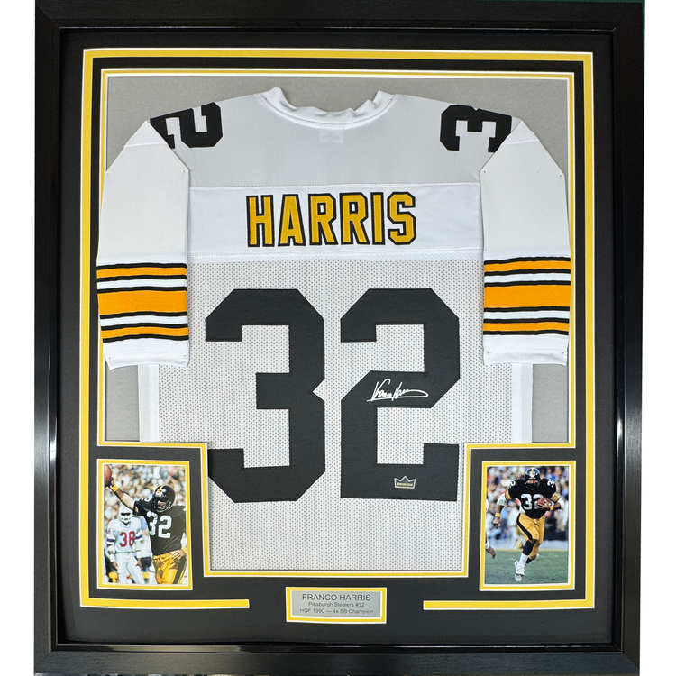 Framed Facsimile Autographed Franco Harris 35x39 Pittsburgh White Reprint Laser Auto Football Jersey