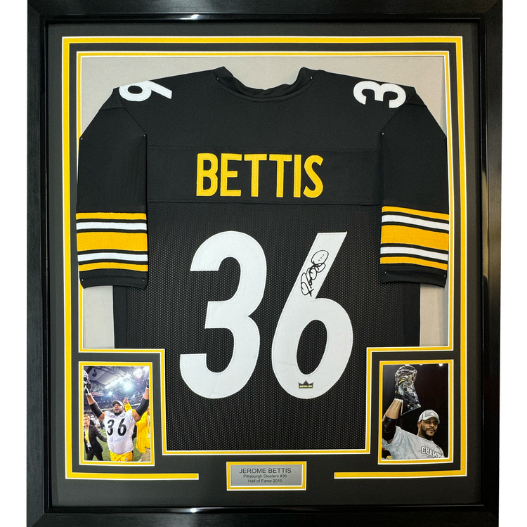 Framed Facsimile Autographed Jerome Bettis 35x39 Pittsburgh Black Reprint Laser Auto Football Jersey