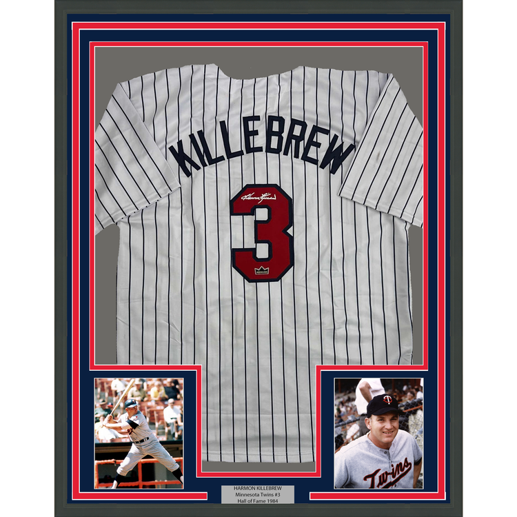 Framed Facsimile Autographed Harmon Killebrew 35x39 Minnesota Pinstripe Reprint Laser Auto Baseball Jersey