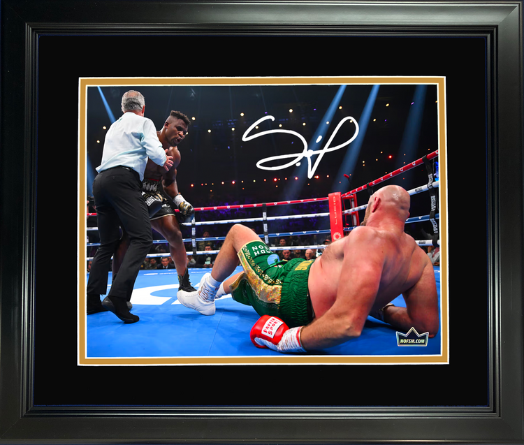 Framed Francis Ngannou Tyson Fury Knockdown Facsimile Laser Engraved Signature Auto 11"x14" Boxing Photo HOFSM Holo