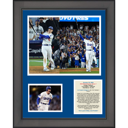 Framed Los Angeles Dodgers 2024 World Series Game 1 Freddie Freeman Walkoff Grand Slam 11"x14" Three Photo Collage