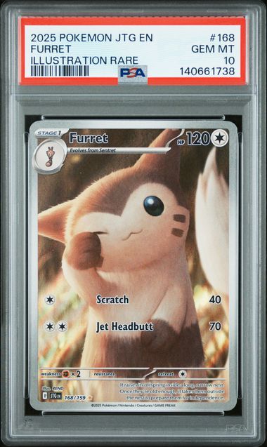 Graded 2025 PKM JTG EN Furret #168 Illustration Rare Trading Card Game PSA 10 Gem Mint