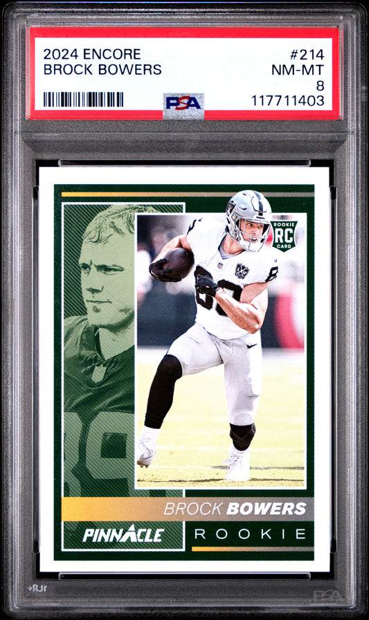 Graded 2024 Panini Encore Brock Bowers #214 Rookie RC Football Card PSA 8 Near Mint